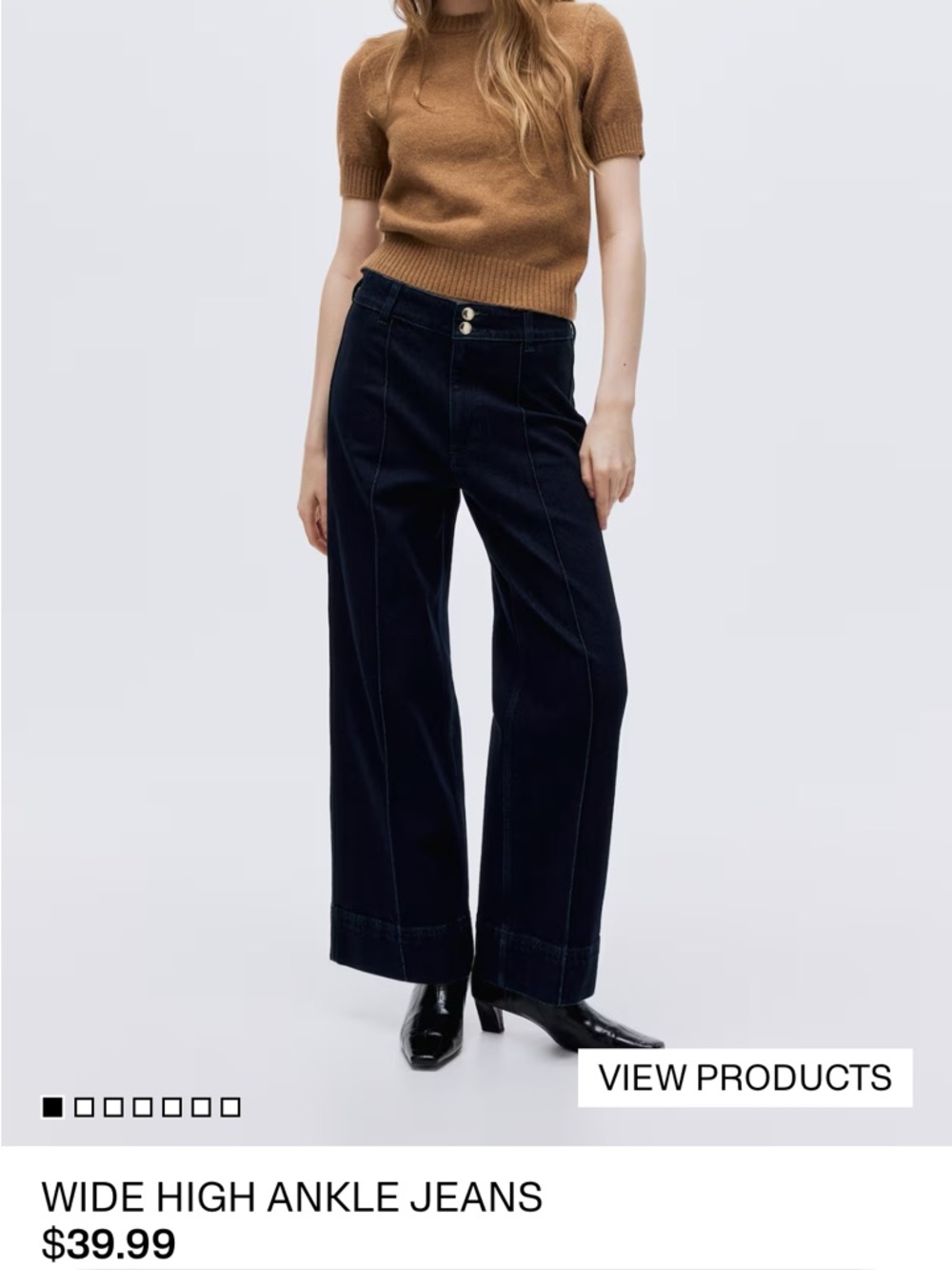 H&M Wide High-Waist Cropped Jeans - Dark Denim